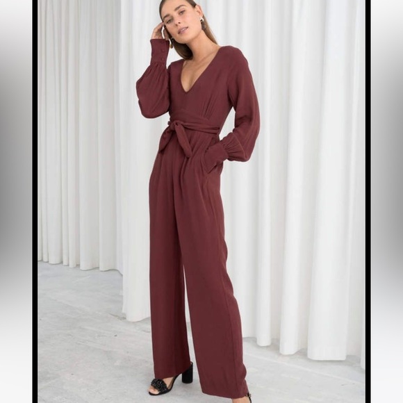 & Other Stories Pants - & Other Stories belted burgundy jumpsuit NWT